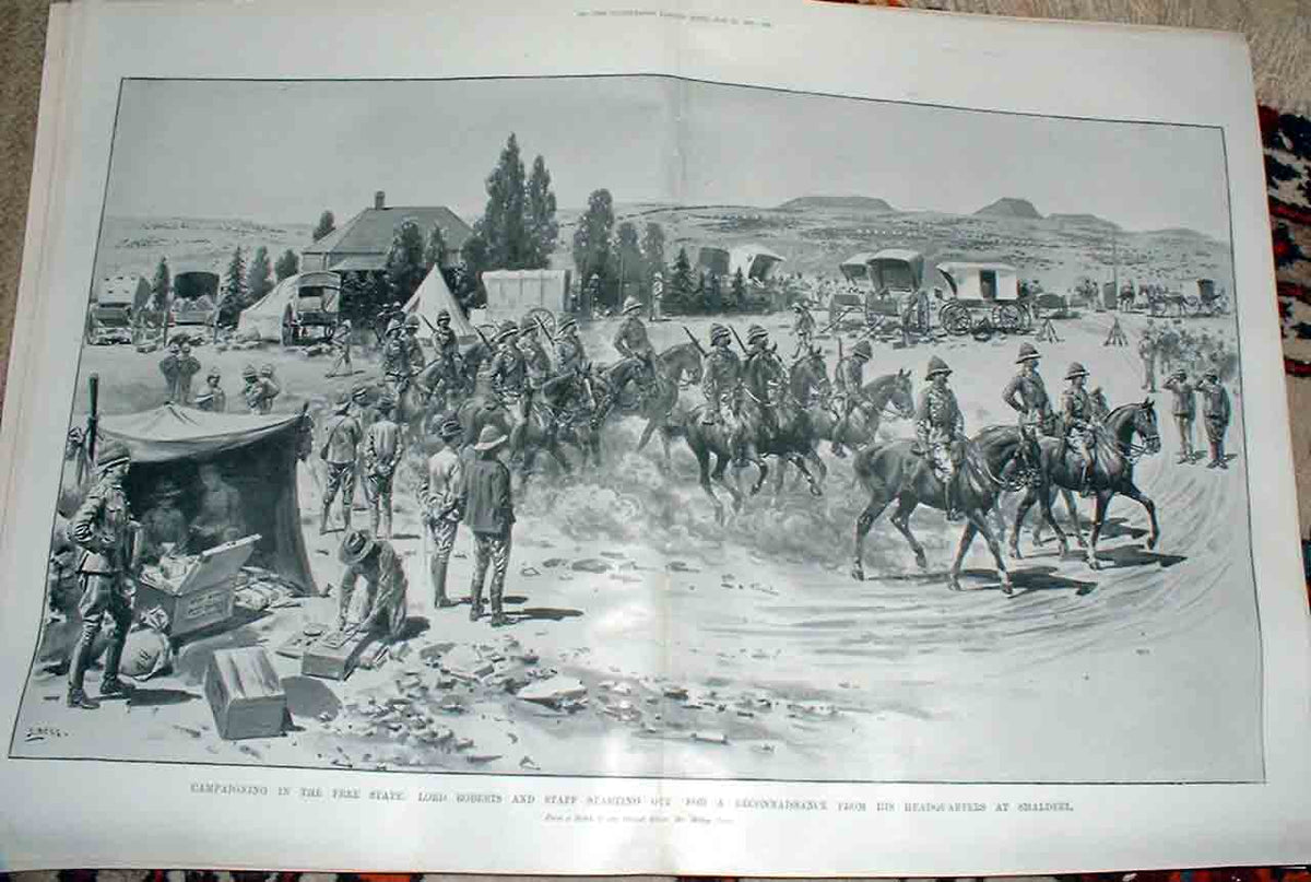 Original Old Antique Print Roberts Hq At Smaldeel Free State 1900 Boer War 20th