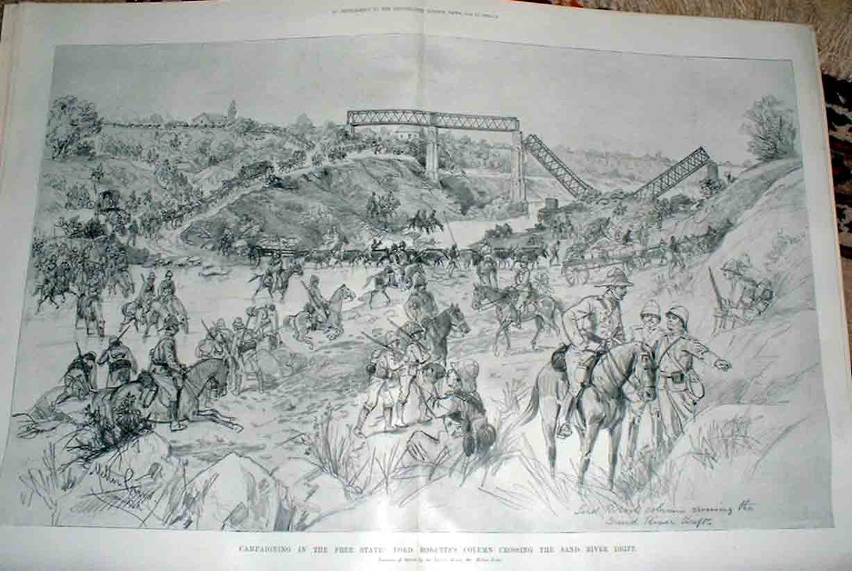 Original Old Antique Print Crossing Sand River Drift Free State 1900 Boer War