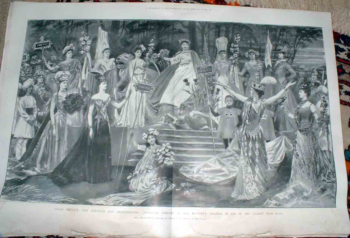 Original Old Antique Print Theatre Scene In Aid Guards War Fund 1900 Boer War