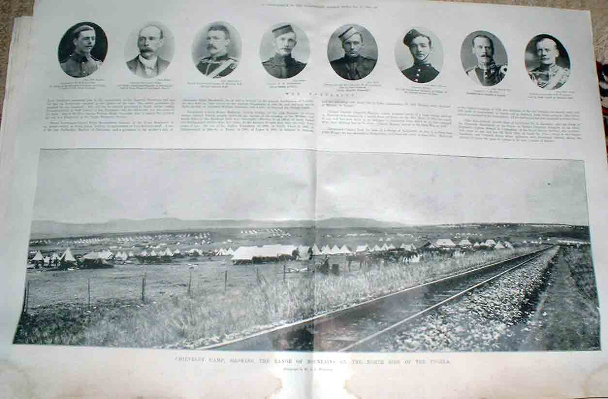 Original Old Antique Print Chieveley Camp & Railway Line Tugela 1900 Boer War