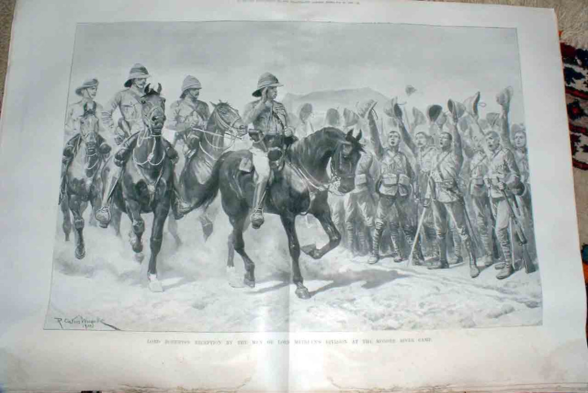 Original Old Antique Print Roberts At Modder River 1900 Boer War 20th