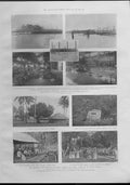Original Old Antique Print Flods Clydeside Scotland & Tidal Wave Society Islands