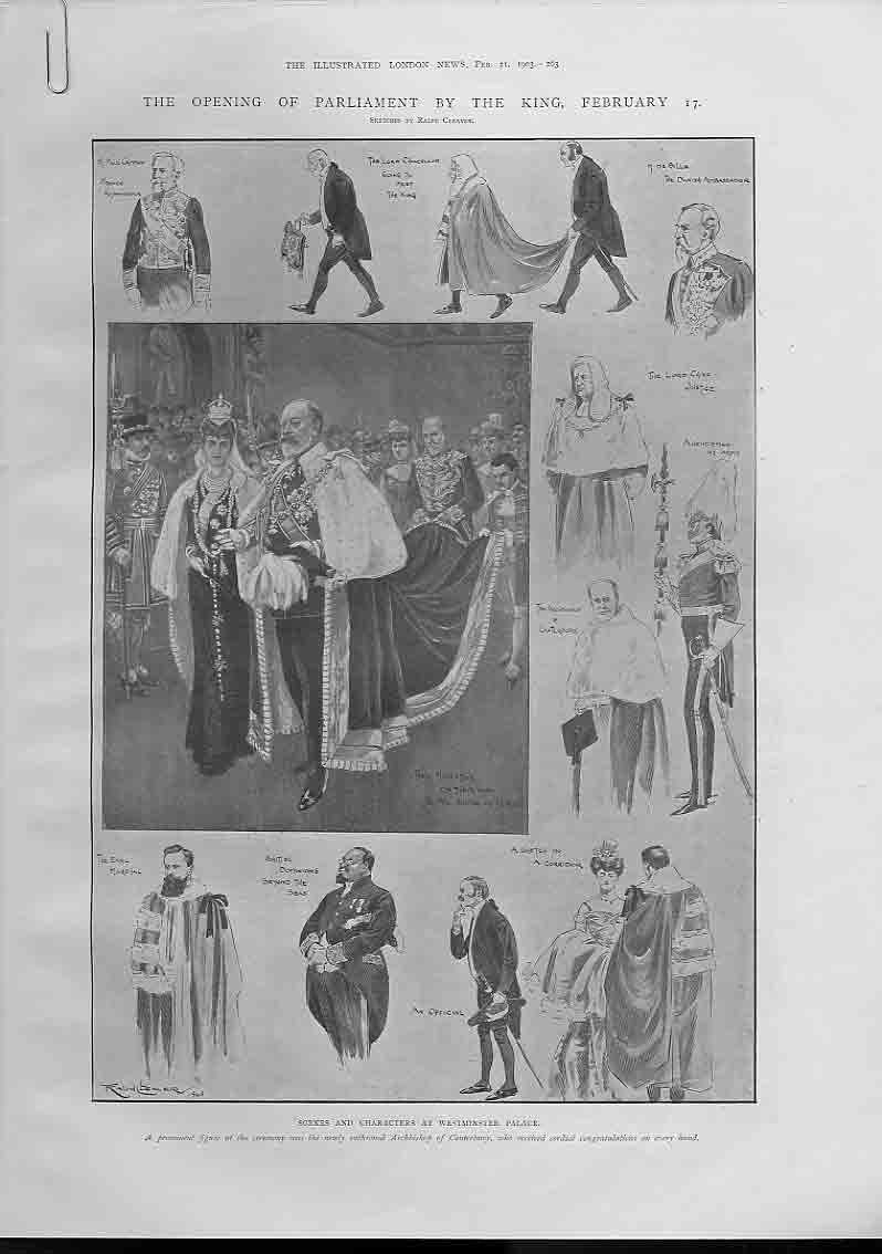 Original Old Antique Print Opening Parliament By King Febuary 17 1903