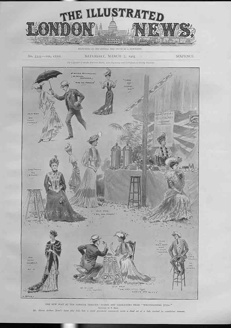 Original Old Antique Print Whitwashing Julia Play Garrick Theatre 1903 20th