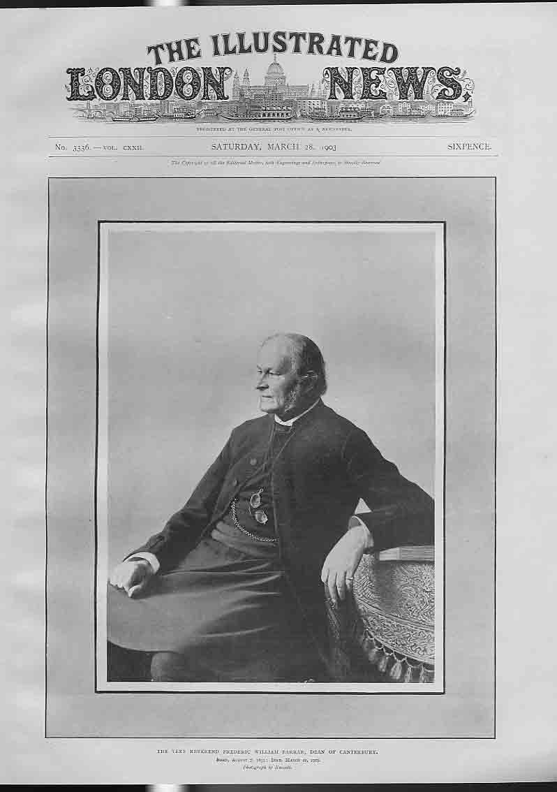 Original Old Antique Print Portrait Rev Frederic William Farrar Dean Canterbury