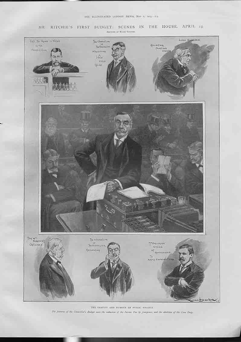 Original Old Antique Print Ritchies Budget Scenes In House April 1903 20th