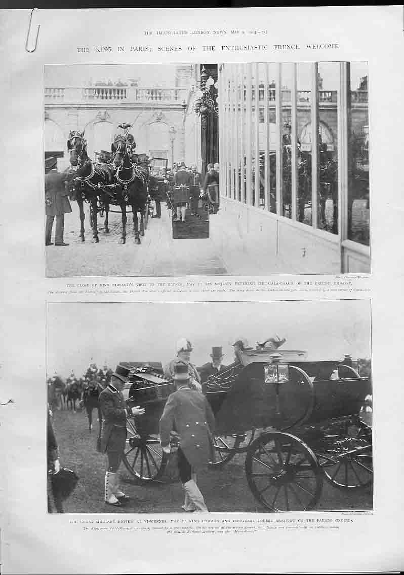 Original Old Antique Print King Edward In Paris France 1903 20th Century