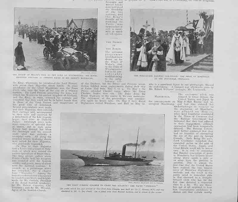 Original Old Antique Print 1St Turbine Steamer To Cross Atlantic 19