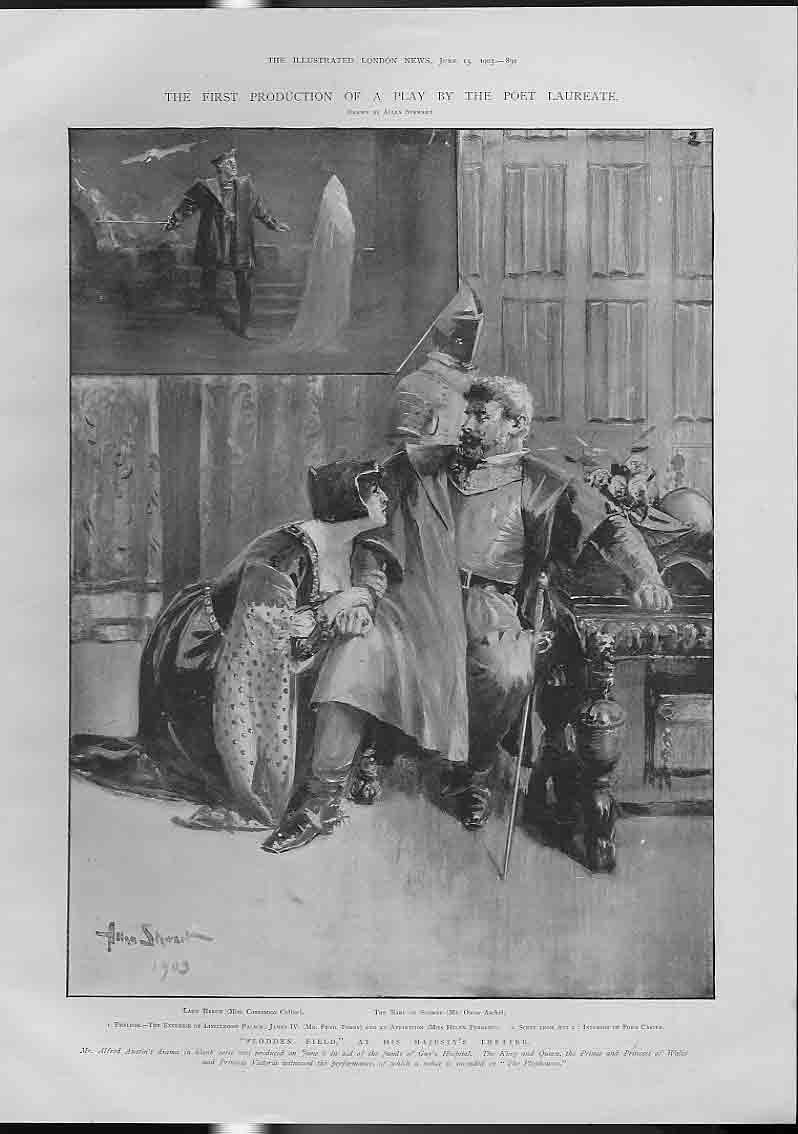 Original Old Antique Print Flodden Field His Majestys Theatre 1903 20th Century