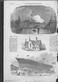 Original Old Antique Print Launch West Indian Steamer Amazon Fire London Bridge