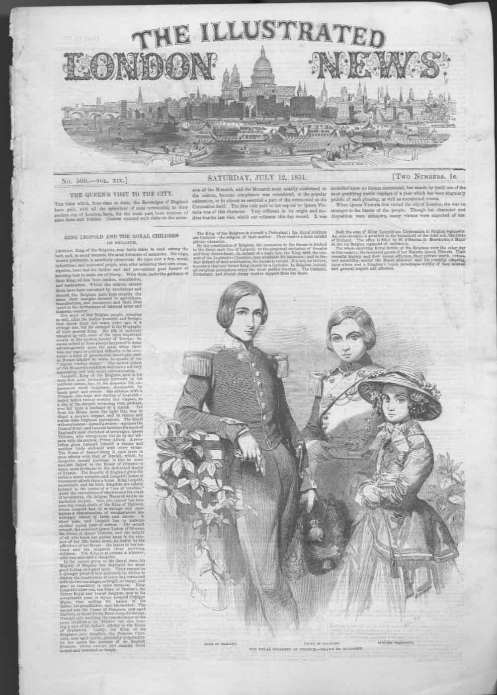 Original Old Antique Print Royal Children Belgium 1851 0 19th Century