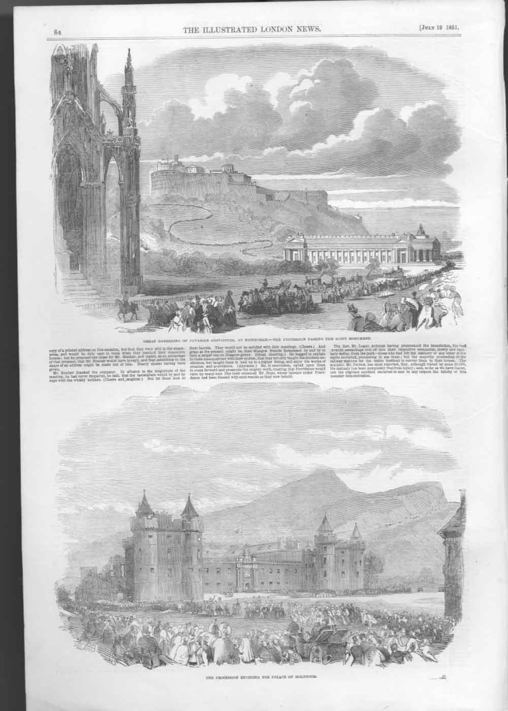 Original Old Antique Print Great Gathering Edinburgh 1851 Abstainers Victorian