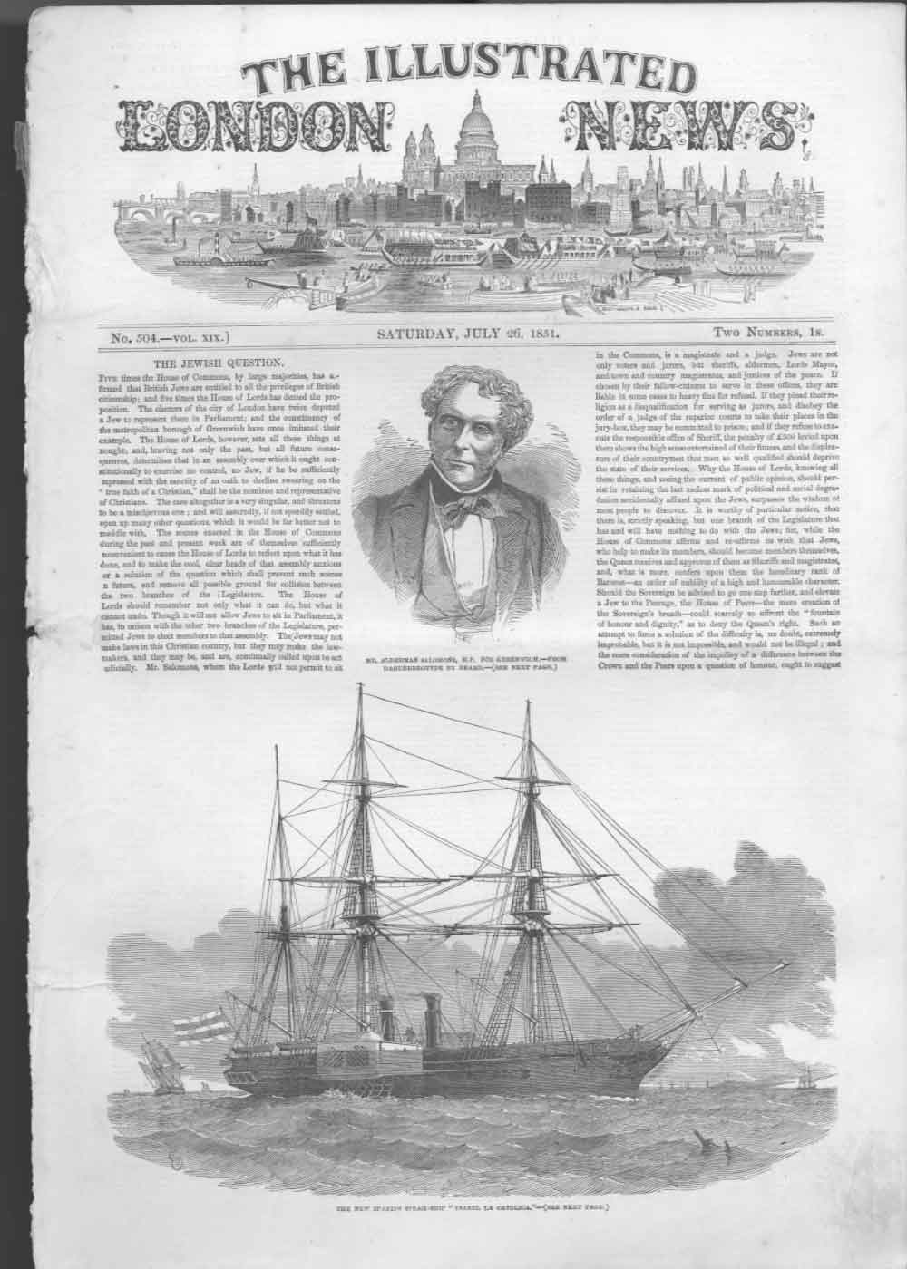 Original Old Antique Print New Spanish Ship Ysabel La Catolica Ships