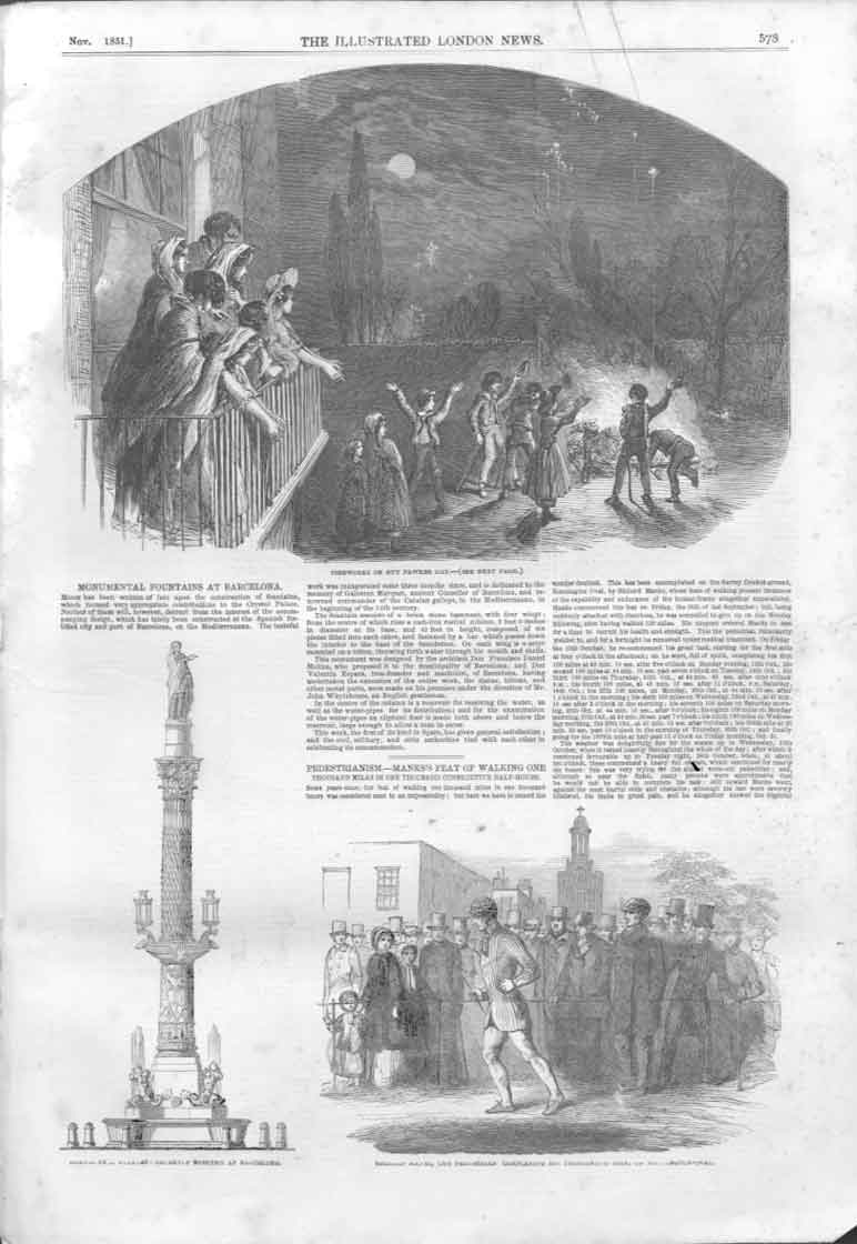 Old Antique Print Richard Banks Pedesdrian Completing 1000Th Mile 1851