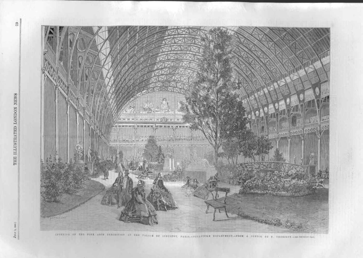 Original Old Antique Print Interior Palace Industry Paris France 0