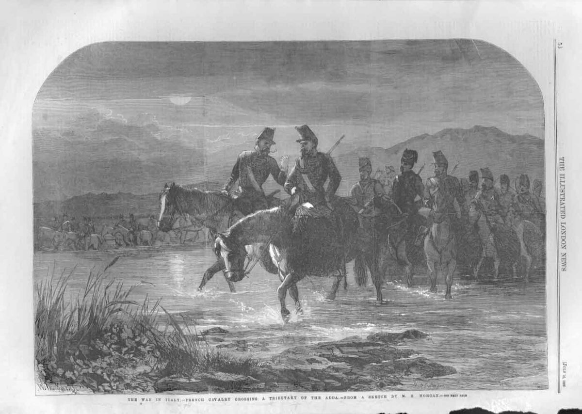 Original Old Antique Print French Cavalry In Italy 1859 0 19th Century