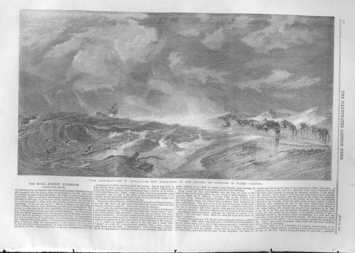 Original Old Antique Print Life Boat By Duncan 1859 Fine Art 19th