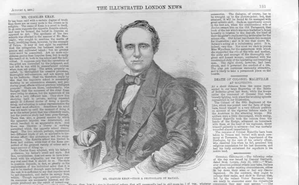 Original Old Antique Print Portrait 1859 Charles Kean 19th Century