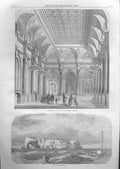 Original Old Antique Print Clothworkers Hall Lon & Helligoland 1859Victorian