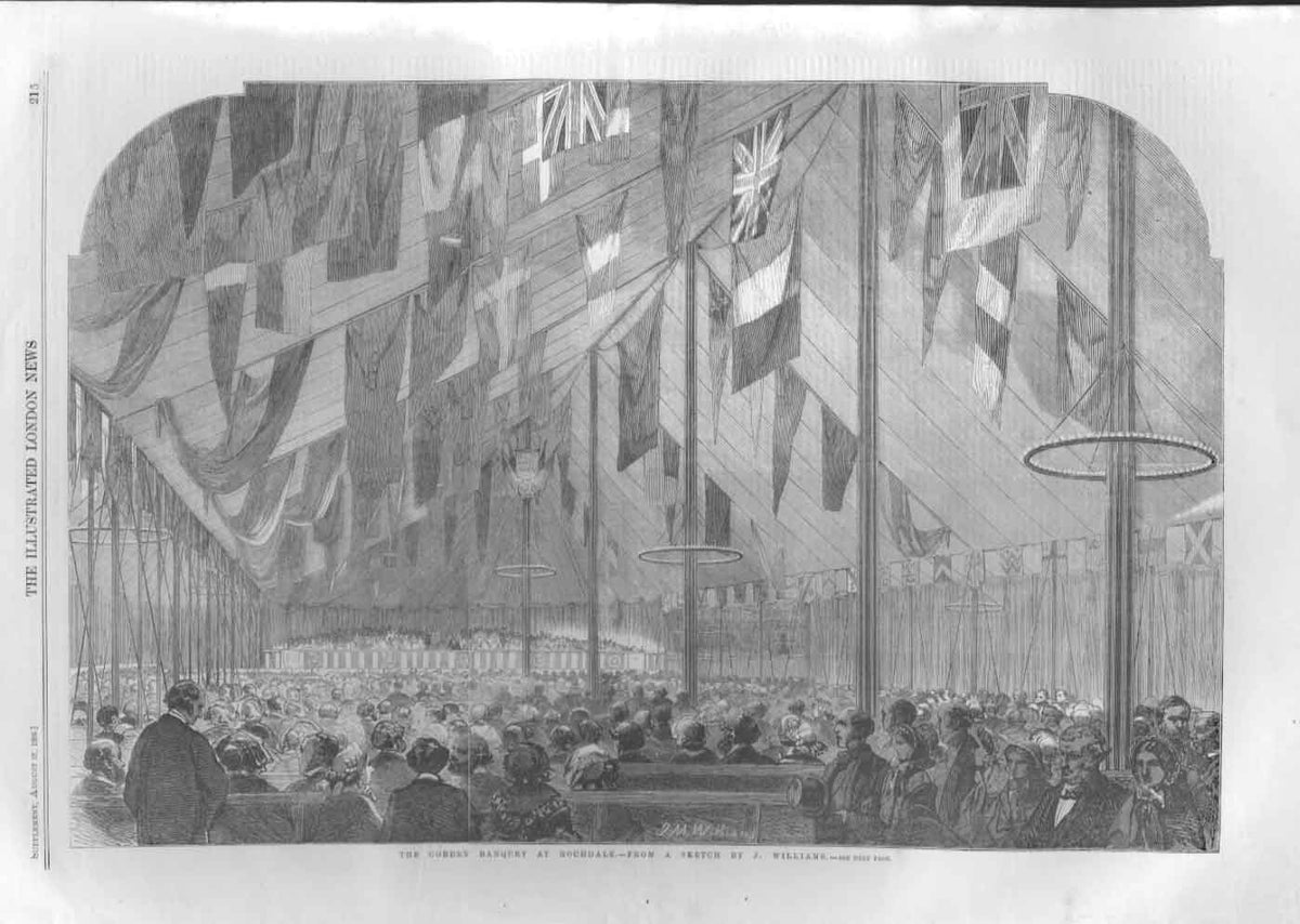 Original Old Antique Print Cobden Banquet At Rochdale 1859215 A 19th