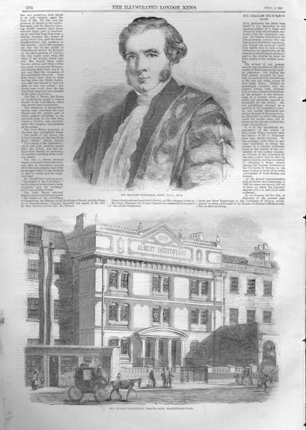 Old Antique Print Portrait C Nicholson Albert Instute Gravel Lane Blackf A