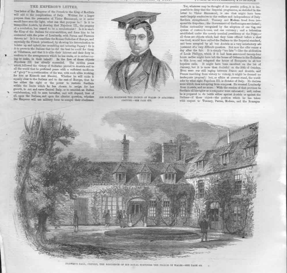 Original Old Antique Print Hrh Prionce Wales Portrait 1859 19th