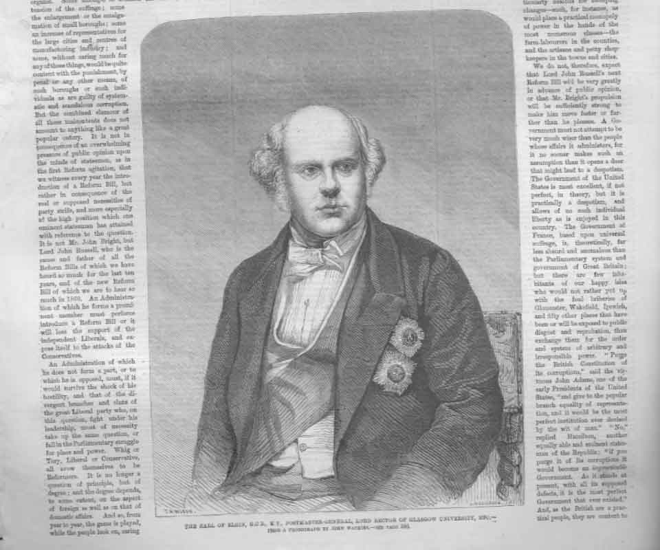 Original Old Antique Print Portrait 1859 Earl Elgin Postmaster GenerVictorian
