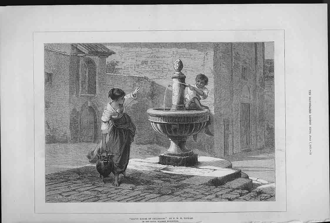 Original Old Antique Print Happy Childhood Hours By Topham Fine Art 0