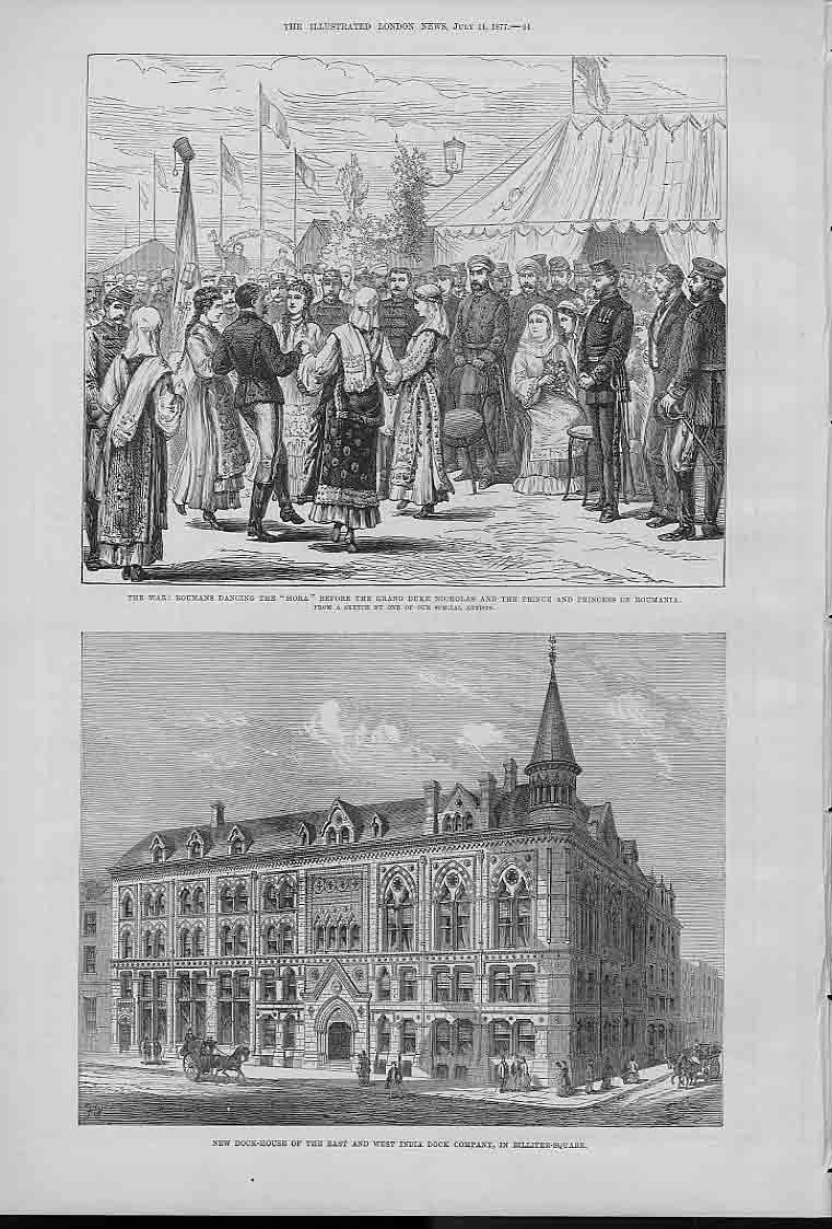 Original Old Antique Print Roumanians Dancing Hora Dock House Billiter Square