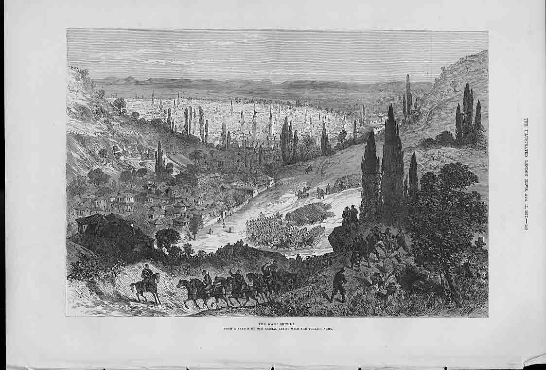 Original Old Antique Print Birds Eye View Shumla 1877 19th Century