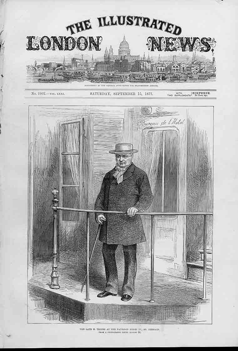 Original Old Antique Print M Thiers At Pavillon Henri Iv St Germain 1877 A 19th
