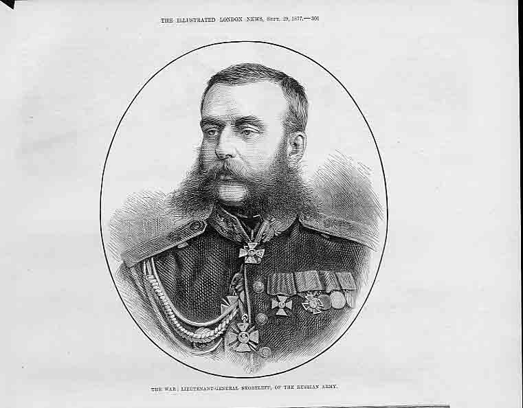 Original Old Antique Print Gen Skobeleff Russian Army Portrait A