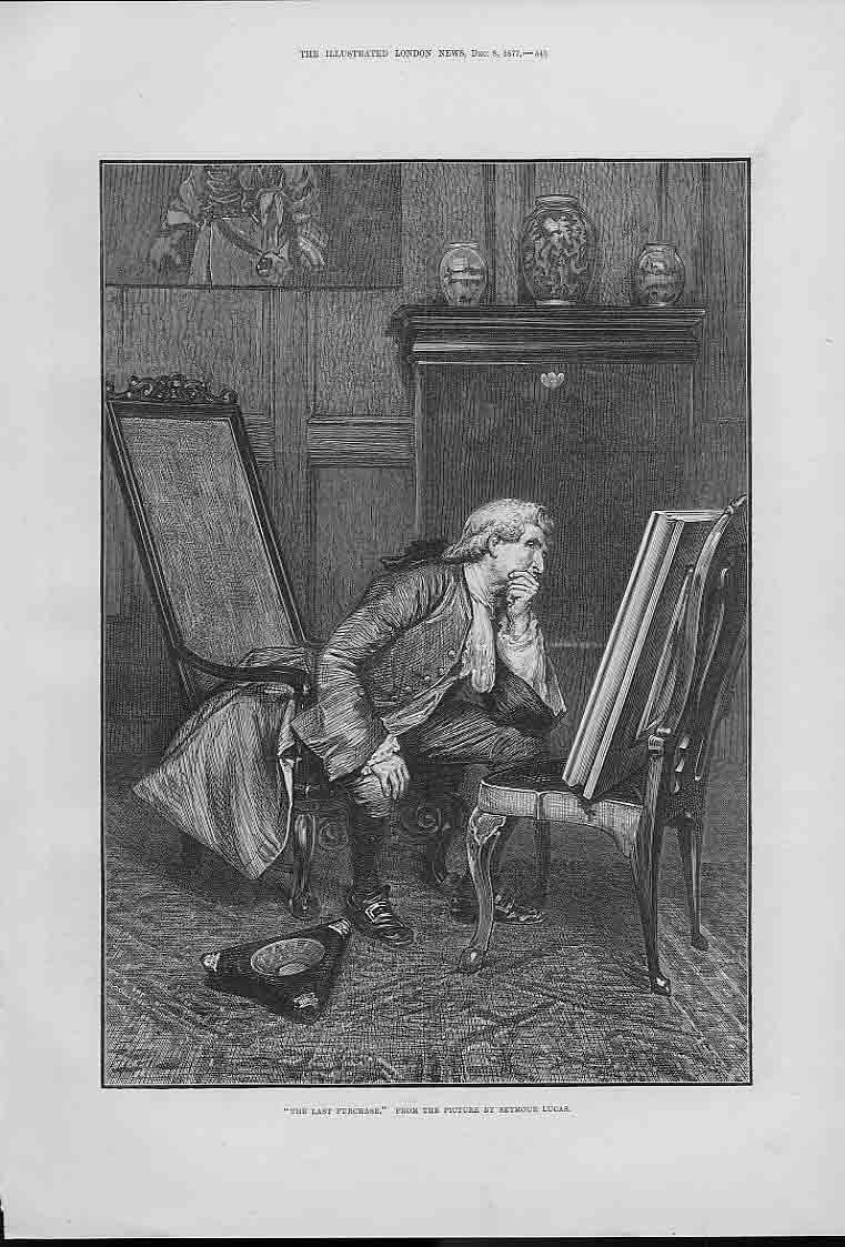 Original Old Antique Print The Last Purchase Fine Art By Lucas 1877 Victorian