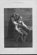 Original Old Antique Print Temptation Fine Art 1877 19th Century