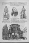 Original Old Antique Print Temple With Supporting Beams 1877 London Victorian