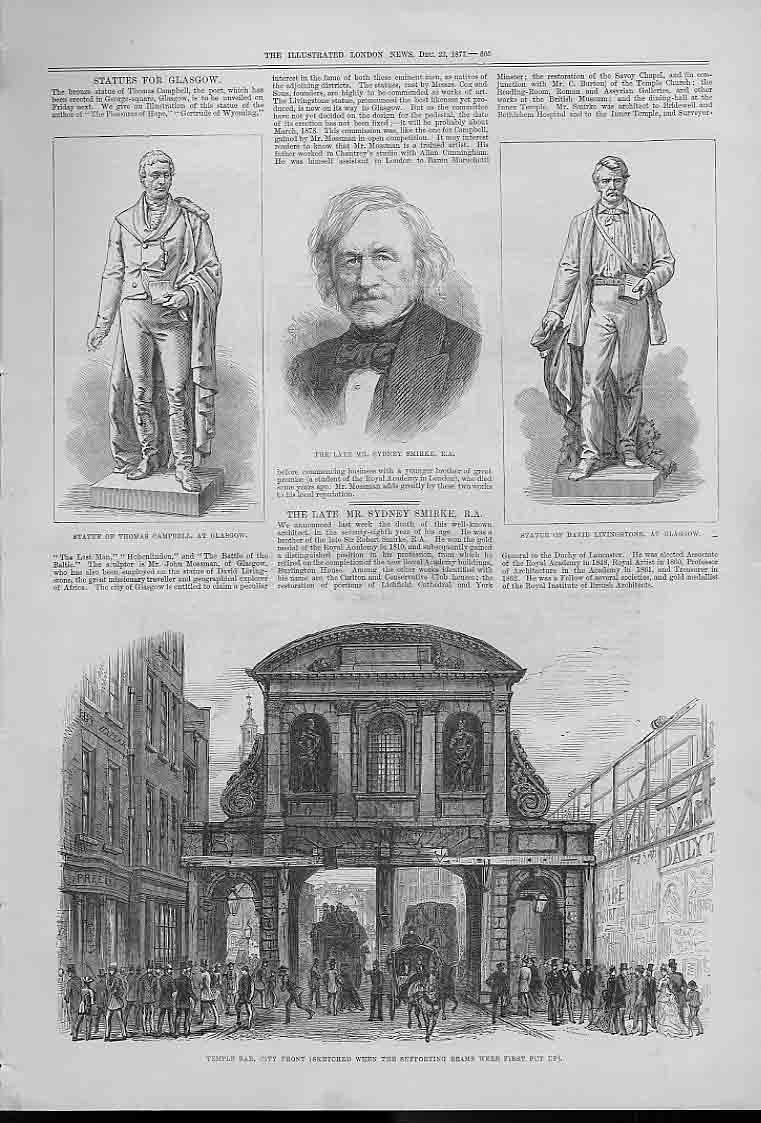 Original Old Antique Print Temple With Supporting Beams 1877 London Victorian