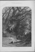 Original Old Antique Print Nearest Way To Church Through Woods 1877 Victorian
