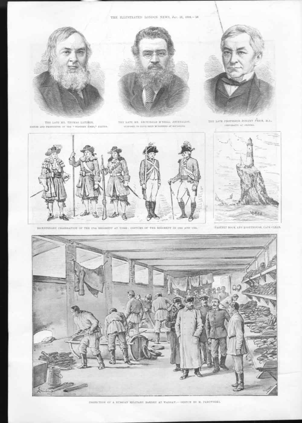 Original Old Antique Print Russian Military Backery Warsaw 1888 19th