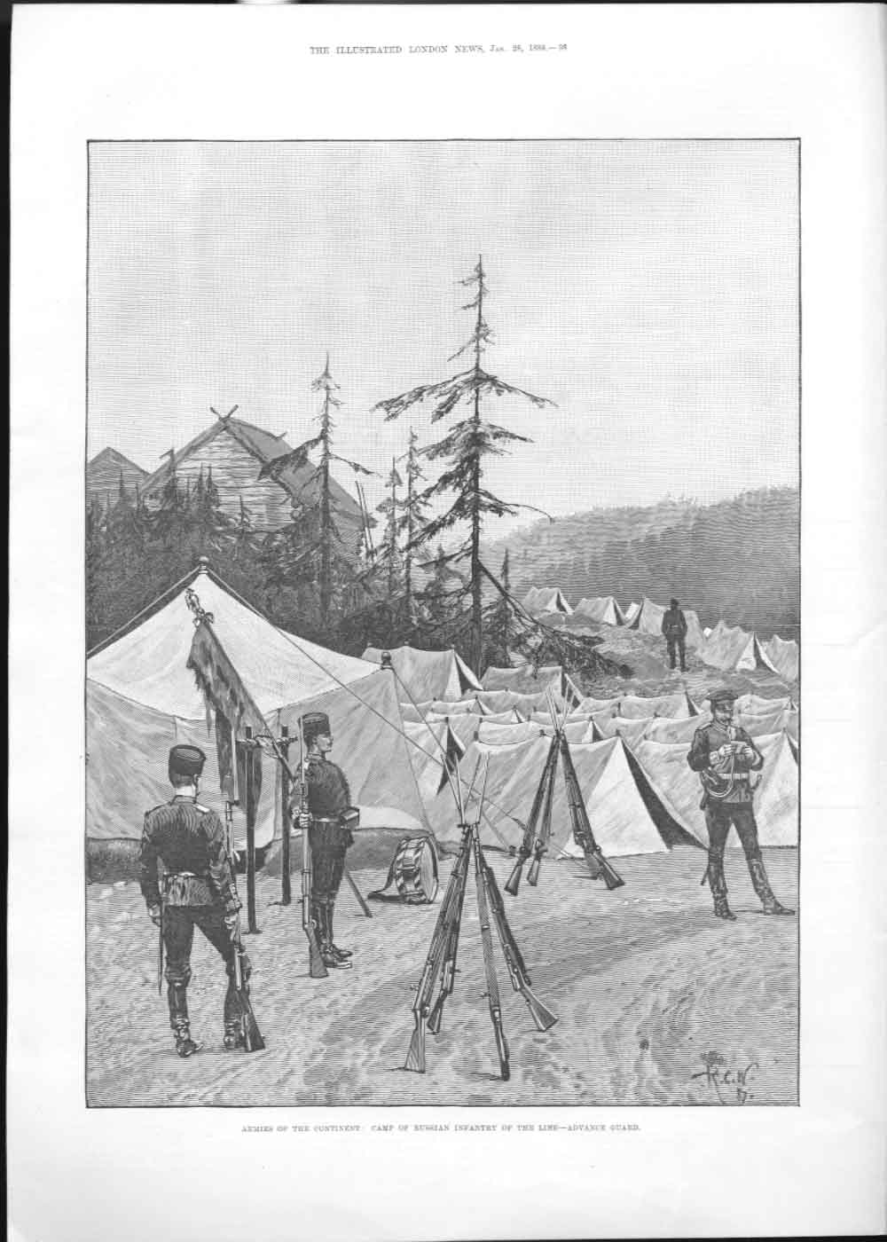 Original Old Antique Print Armies The Continent Russian Infantry 1888 Victorian