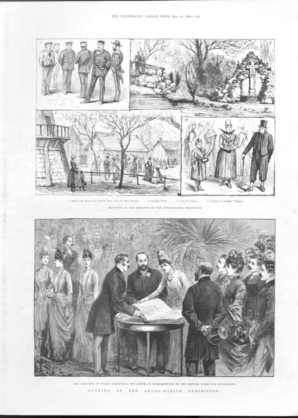 Original Old Antique Print Opening Anglo Danish Exhibition 1888 19th