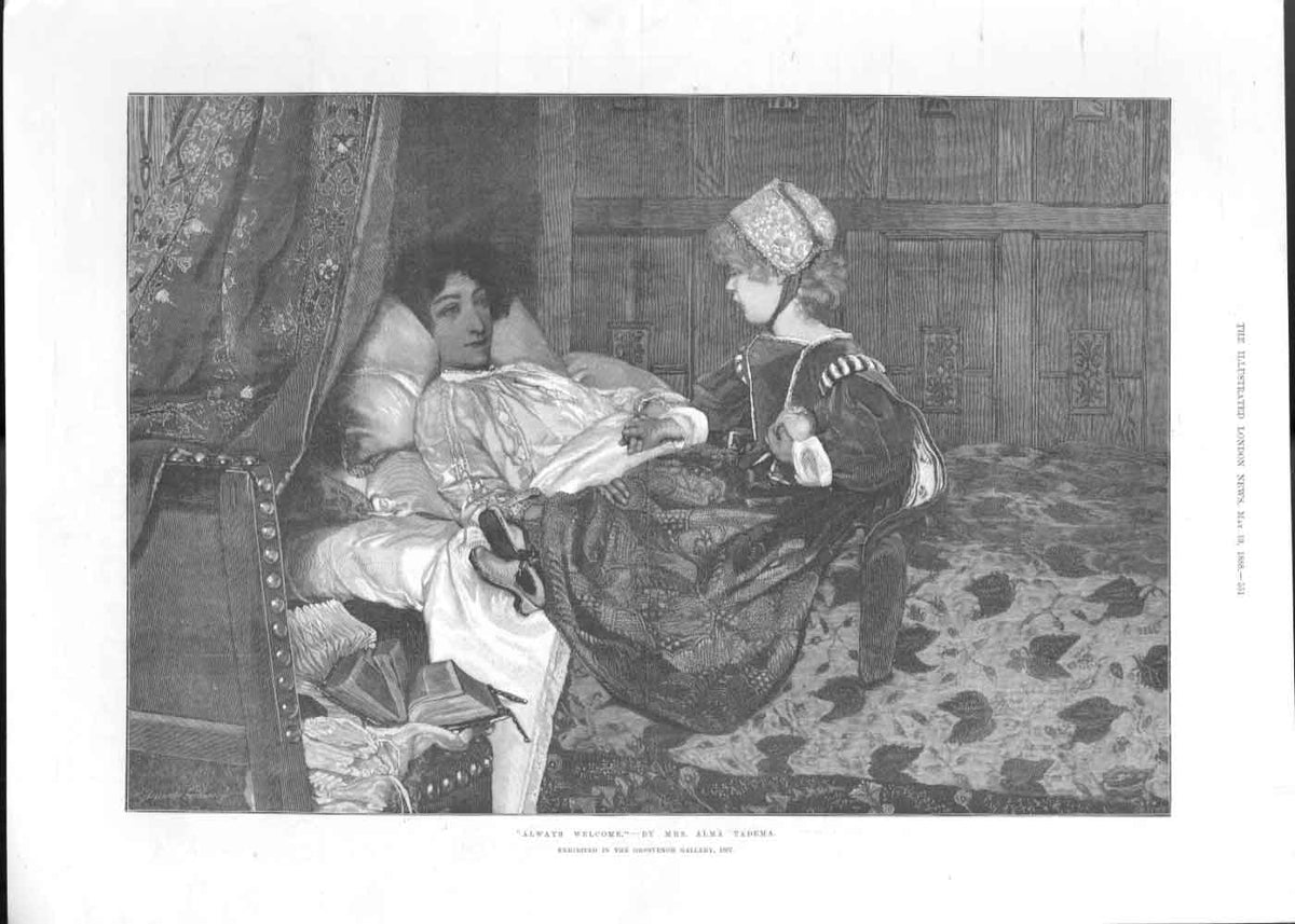 Original Old Antique Print Always Welcome By Mre Alma Tadema Art