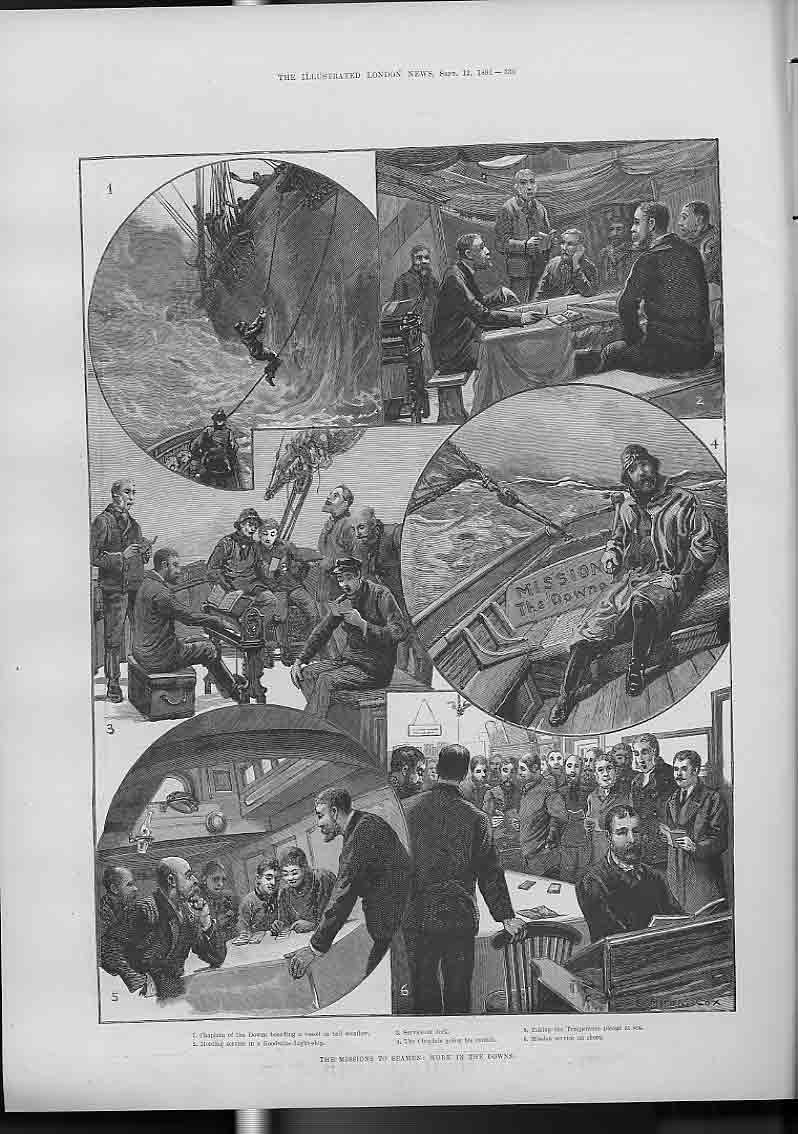 Original Old Antique Print The Missions To Seamen Work In The Downs 1891 A 19th