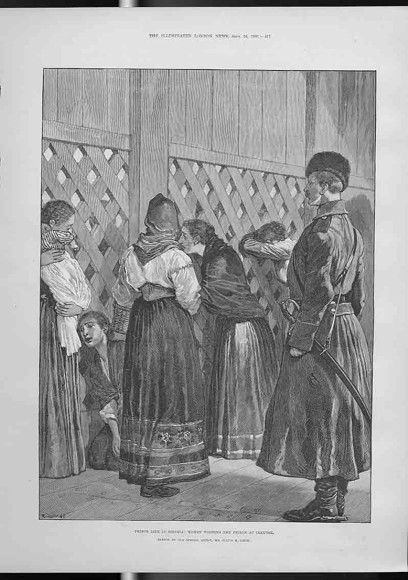 Original Old Antique Print Prison Life Serbia Women Visitors 1891Victorian