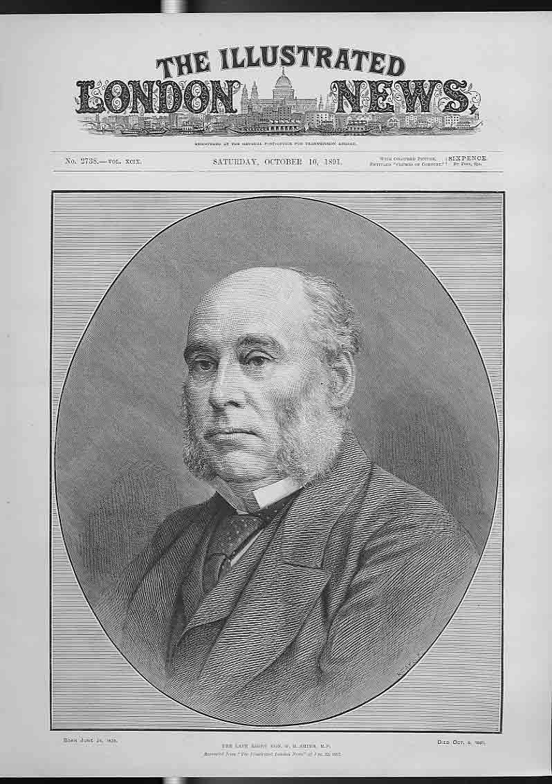 Original Old Antique Print Wh Smith Mp Portrait 1887 19th Century