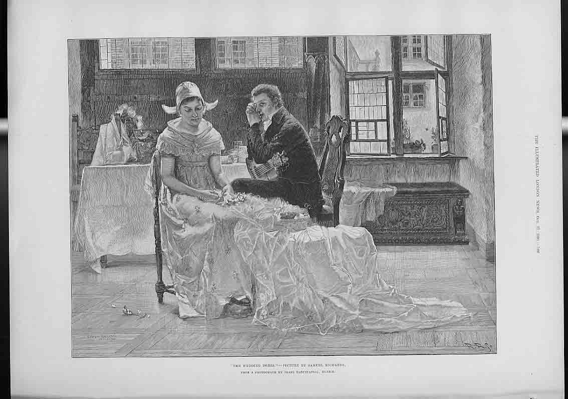 Original Old Antique Print Wedding Dress By S Richards Fine Art 1891 Victorian