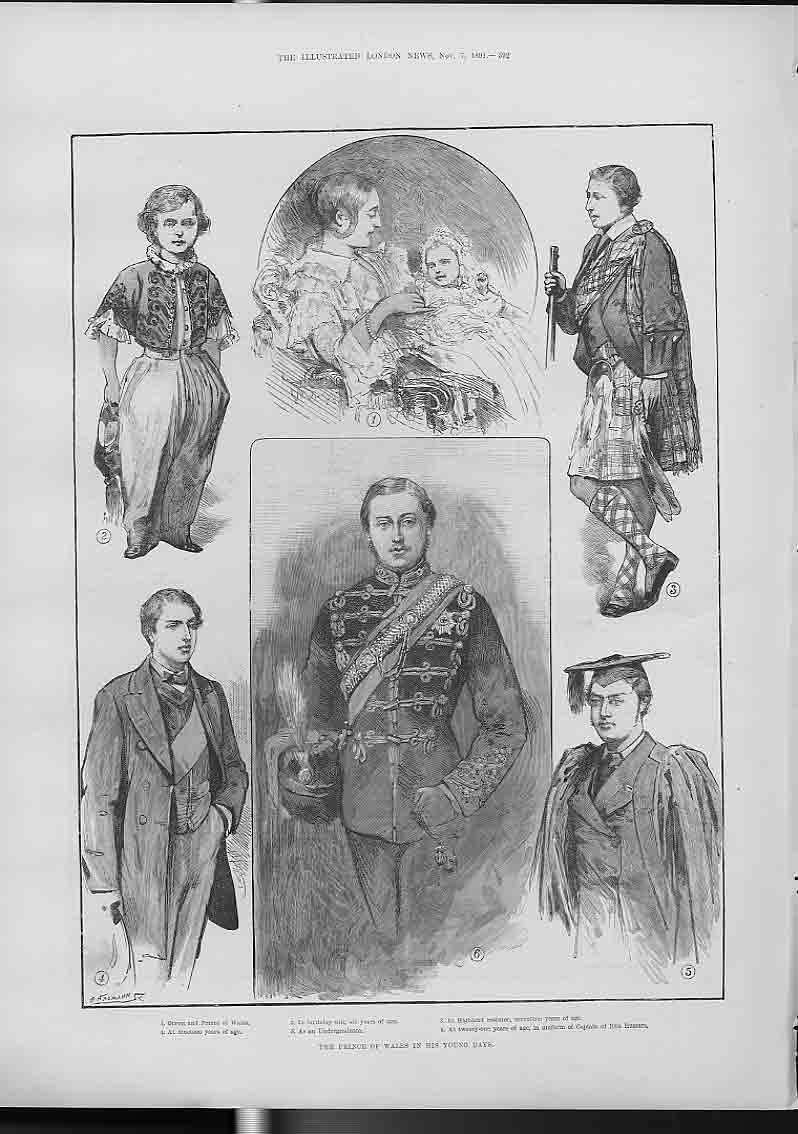Original Old Antique Print Portrait Prince Wales In His Young Days 1891 19th