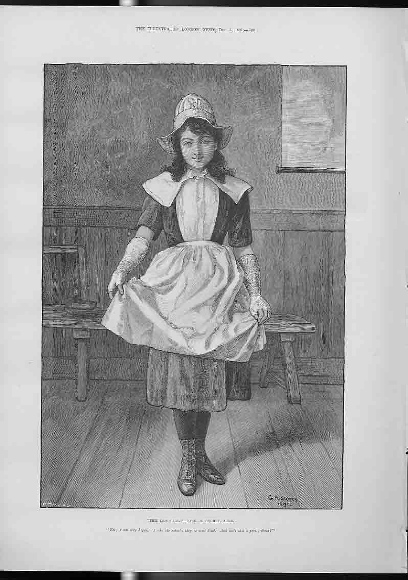 Original Old Antique Print The New Girl By Storey Fine Art 1891 19th