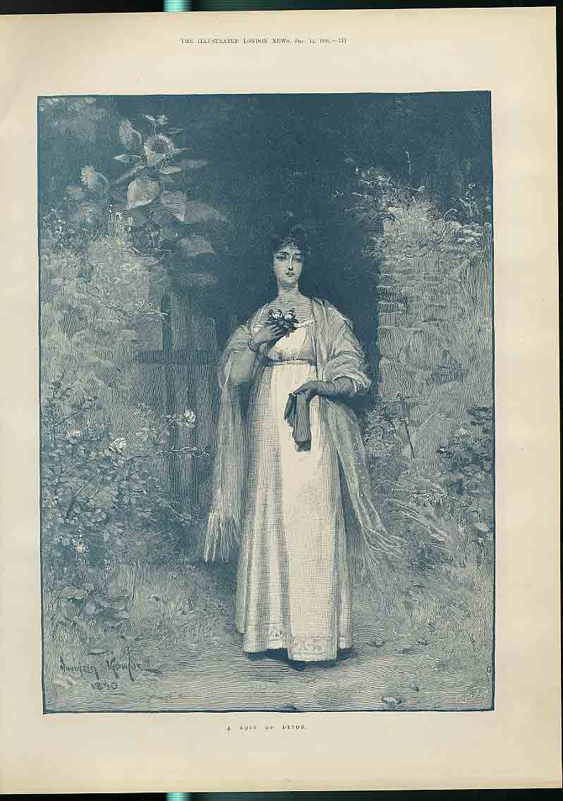 Original Old Antique Print Rose Devon By Knowles Fine Art 18th Century