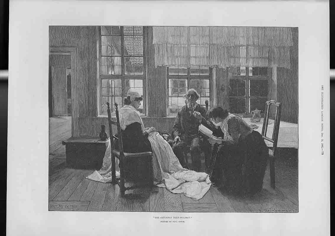 Original Old Antique Print The Saturday Half Day By Rieth Fine Art 18th