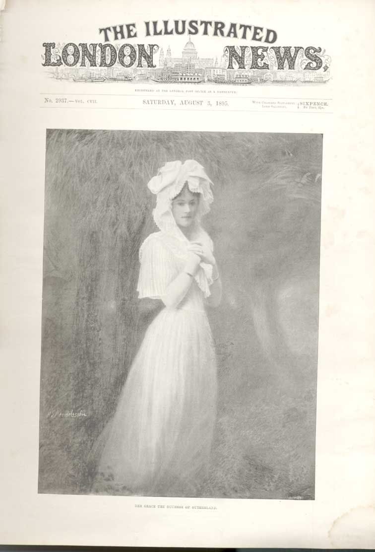 Original Old Antique Print Portrait Duchess Sutherland 1895 19th